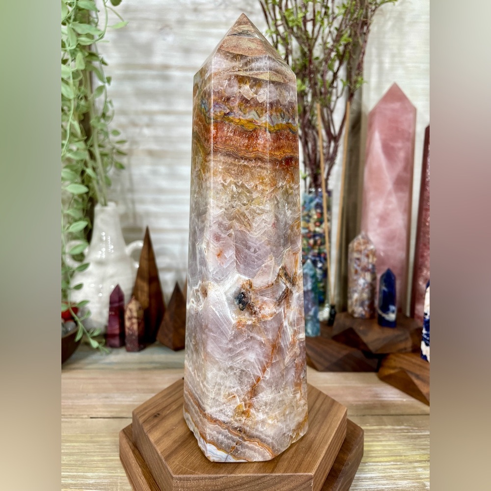 0961 Crazy Lace Agate Crystal Tower - Large 8-1/2 Inches Tall, 3+ Pounds